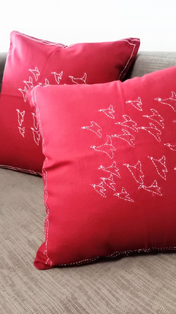 Handcrafted Kantha Maroon White Cushion Cover - Arteastri