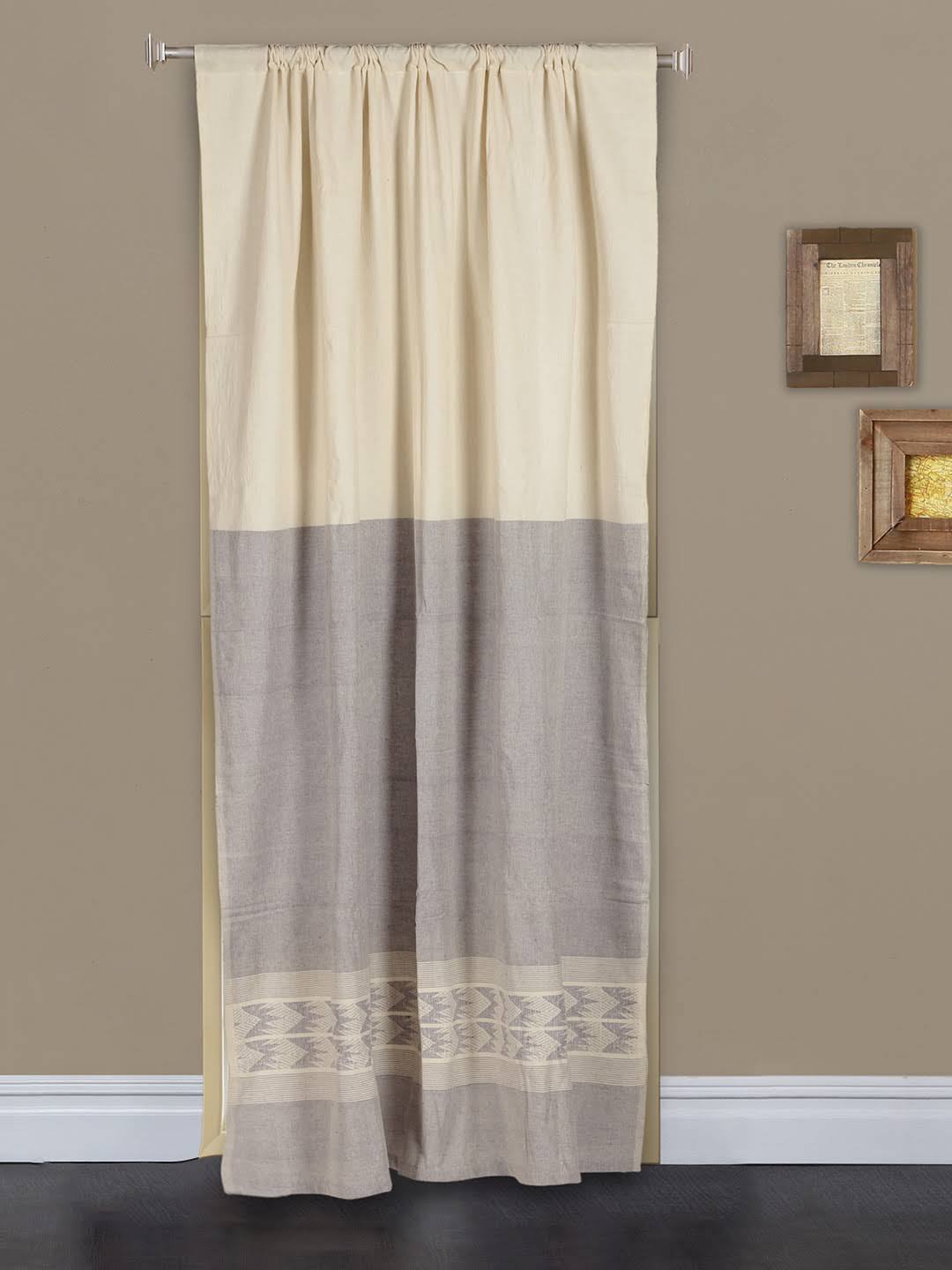 Handloom Cotton Ivory Grey Rod Pocket Door Curtain - Arteastri