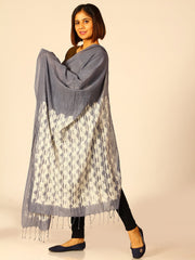 Handloom Grey Woven Shibori Cotton Dupatta - Arteastri