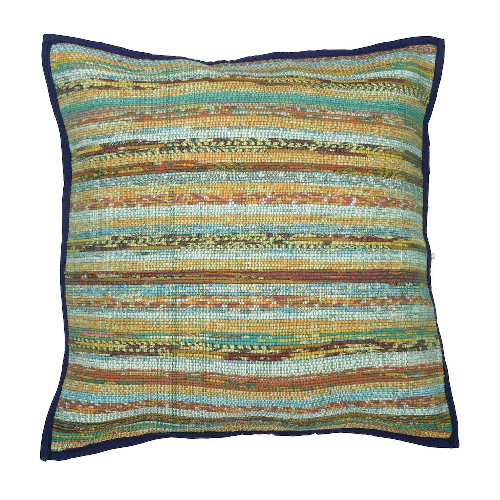 Handloom Multicolor Khesh Cotton Cushion Covers- Green Navy Cushions Arteastri