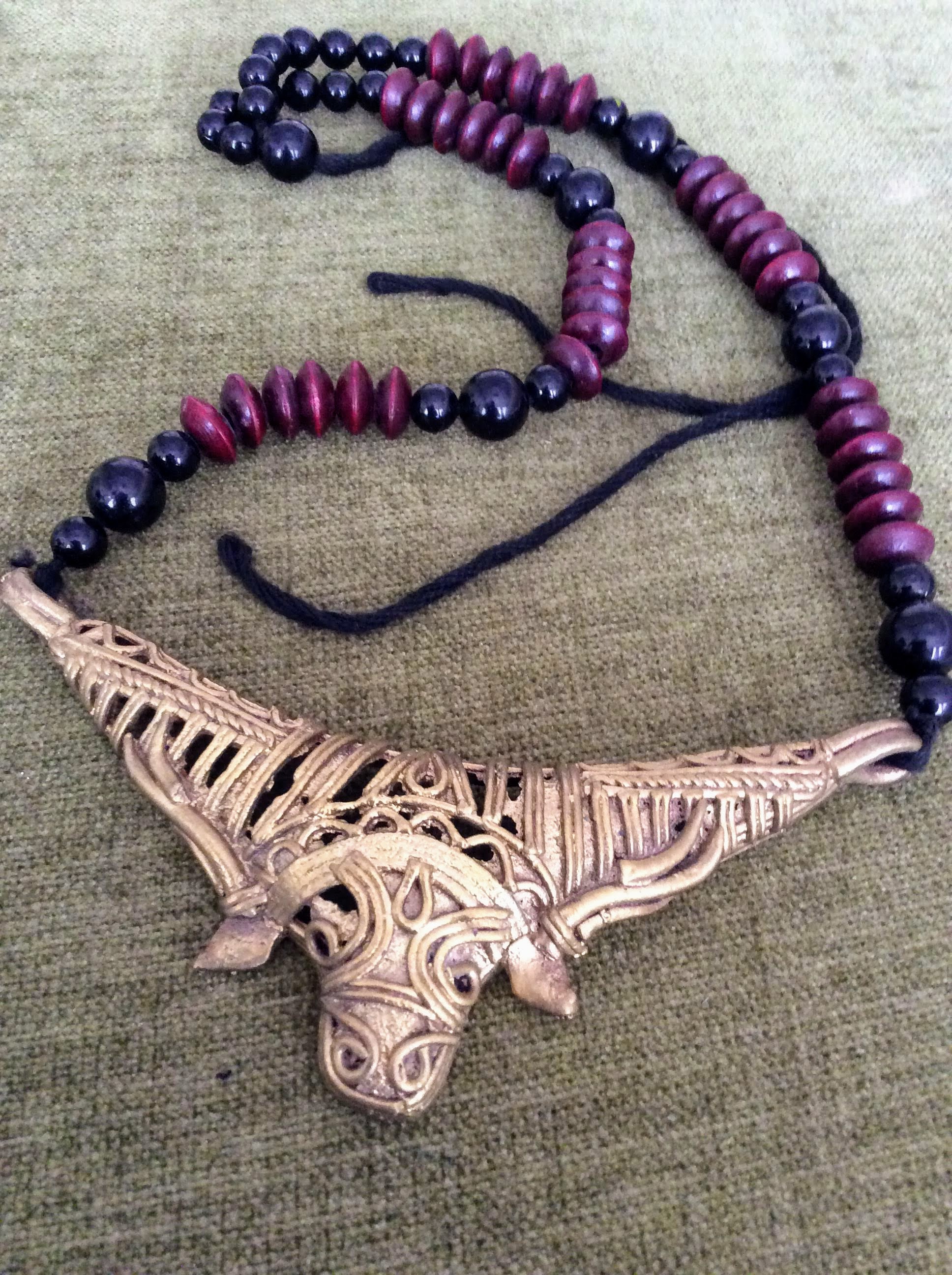 Maroon Handmade Dokra Mahishashura Pendant - Arteastri