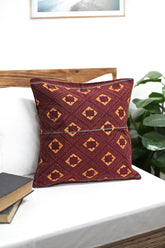 Maroon Yellow Handcrafted Kantha Cotton Cushion Cover Cushions Arteastri