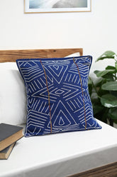 Navy White Handcrafted Kantha Cotton Cushion Cover Cushions Arteastri