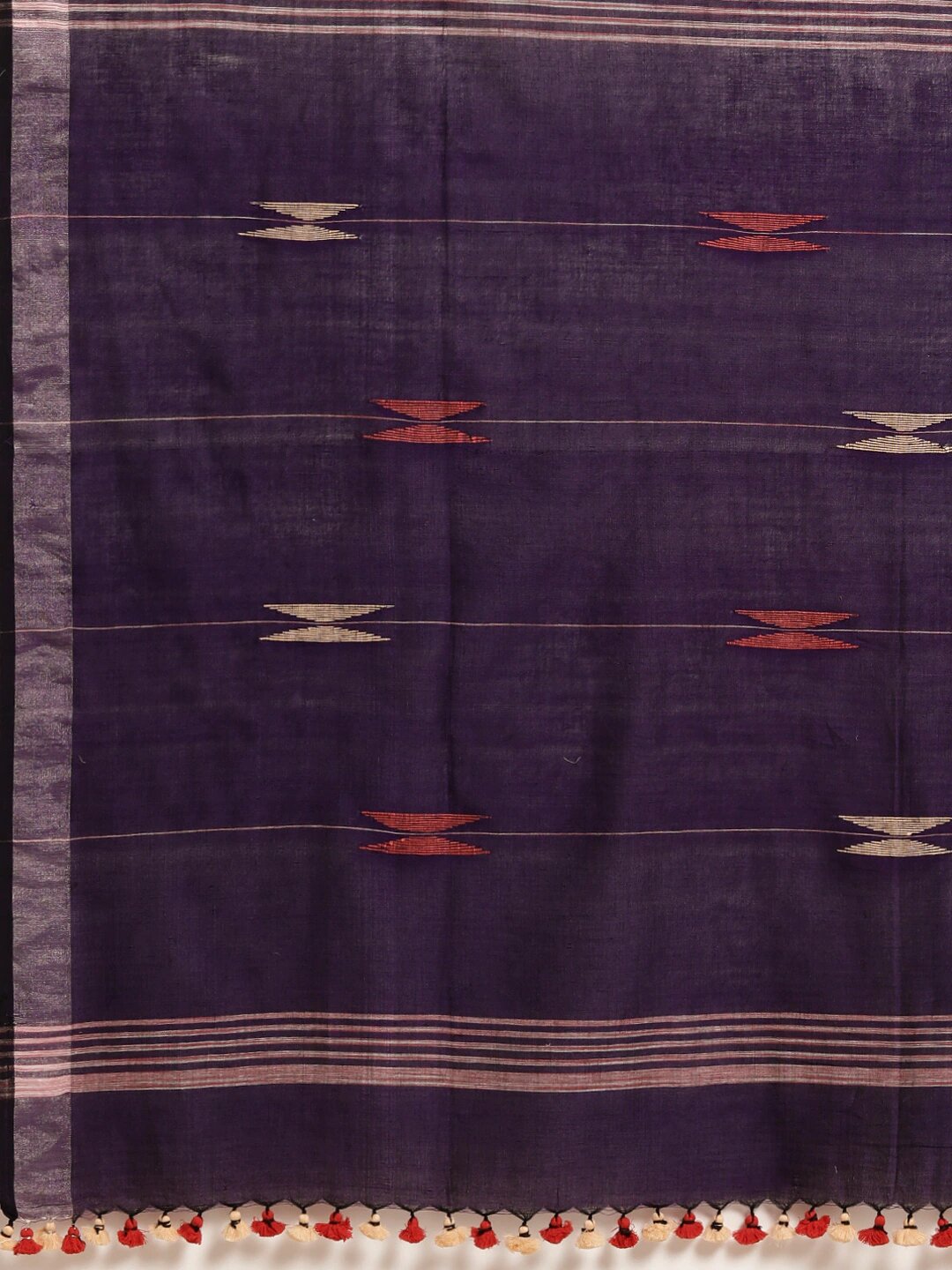 Tie Dye Purple Red Ochre Jamdani Cotton Saree