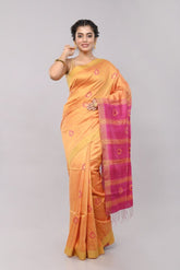 Yellow Pink Matka Silk Handloom Jamdani Saree saree Arteastri