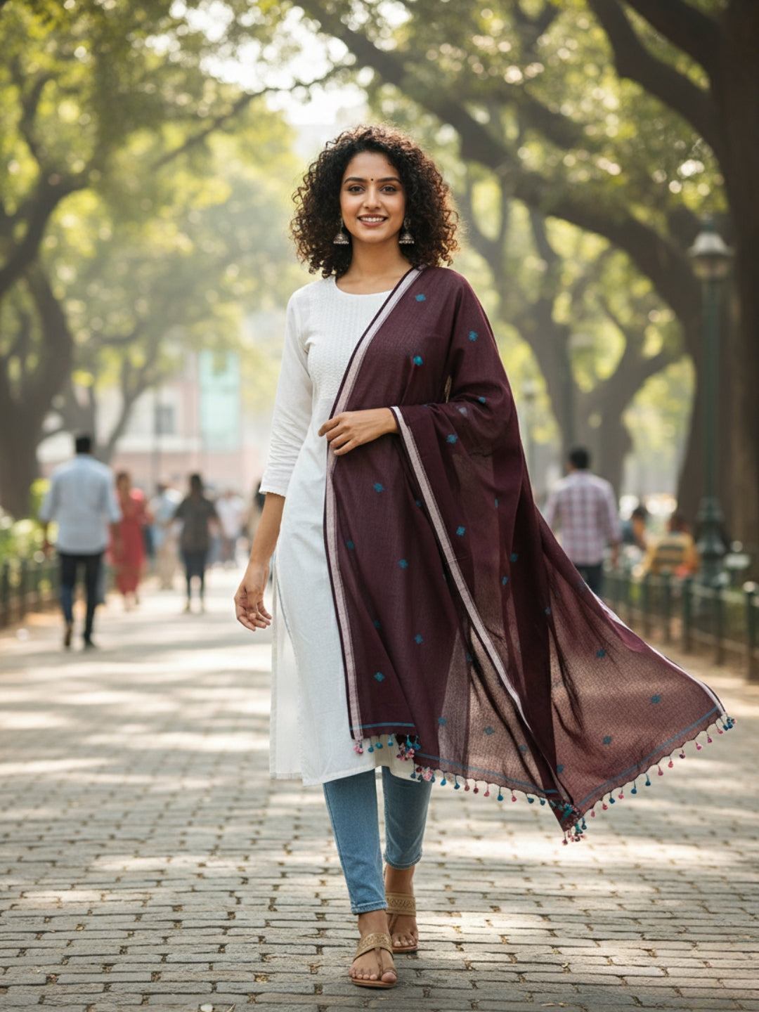 Chocolate Blue Jamdani Cotton Buti Dupatta