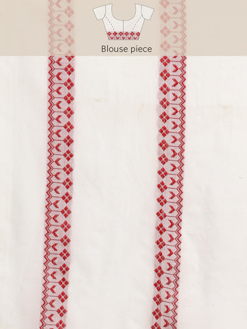 ArtEastri  White Red Pure Cotton Saree with Blouse piece