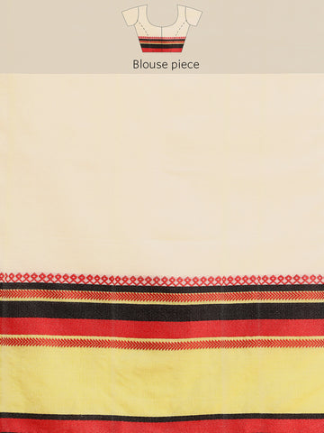 ArtEastri White Green Red Cotton Saree with Blouse piece