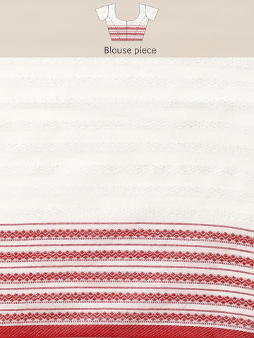 ArtEastri White Red Cotton Saree with Blouse piece