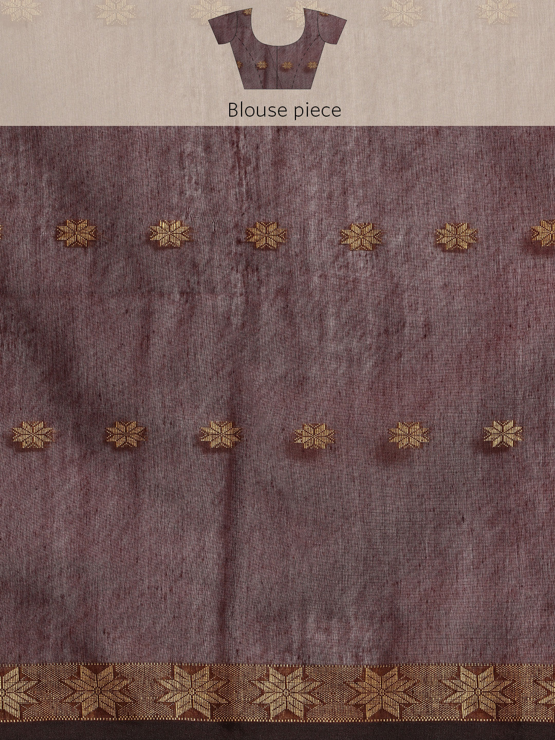 Chocolate Red Zari Buti Silk Cotton Saree with blouse piece