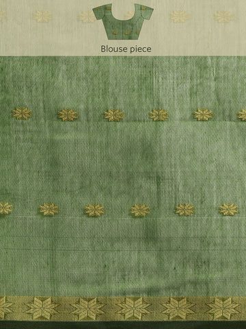 Pista Green & Magenta Zari Buti Silk Cotton Saree with blouse piece