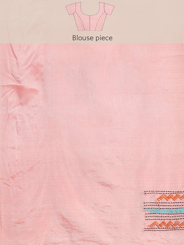 ArtEastri Light Pink Art Silk Kantha Stitch Saree With Blouse Piece