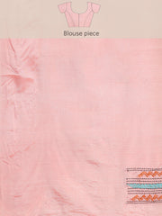 ArtEastri Light Pink Art Silk Kantha Stitch Saree With Blouse Piece