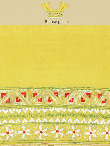 Yellow Khesh Kantha Cotton  Saree