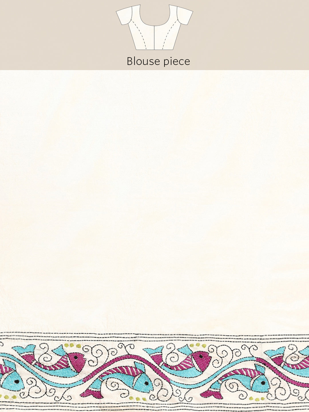 ArtEastri Handloom White Silk Kantha Saree with Blouse piece