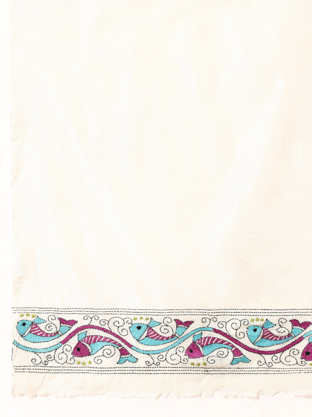 ArtEastri Handloom White Silk Kantha Saree with Blouse piece