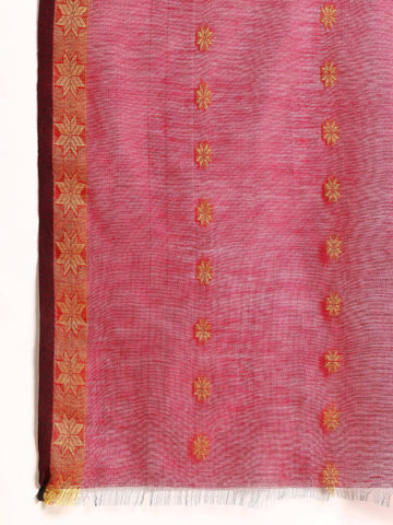 Magenta & Grey Zari Buti Silk Cotton Saree with blouse piece