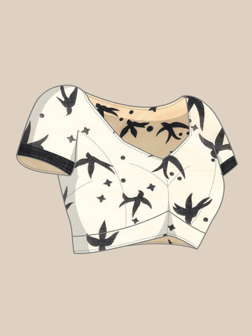 Cream Pure cotton Printed Saree with blouse piece