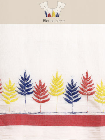 ArtEastri Handloom White Red Kantha Saree with Blouse piece