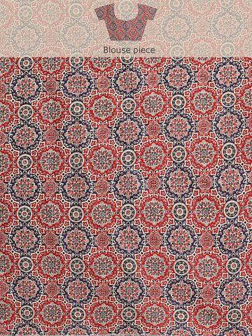 ArtEastri Maroon Red Ajrak Print Khesh Cotton Saree with Blouse piece