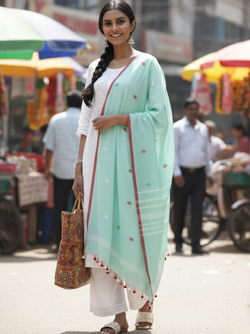Sea Green Multi buti Jamdani Dupatta