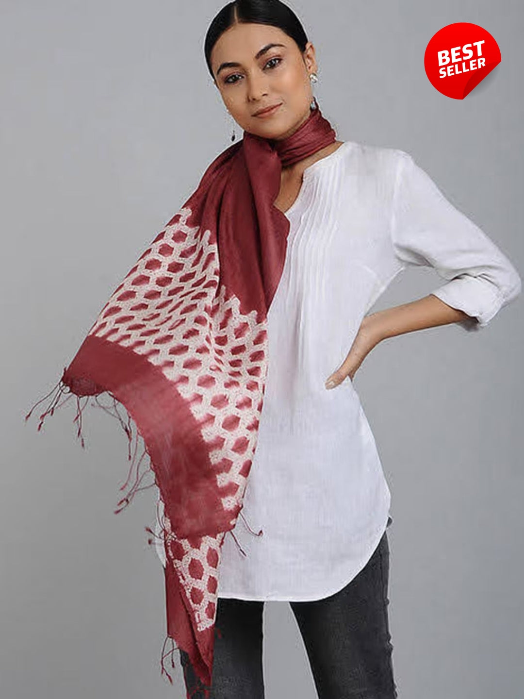 Hand woven Shibori Silk Stole for women