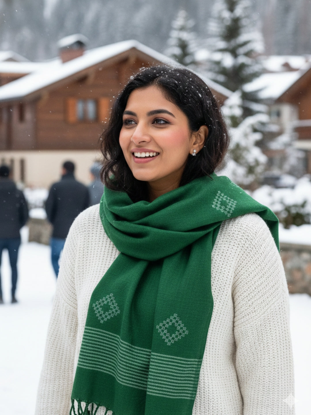 Handloom Green Jamdani Merino Wool Stole