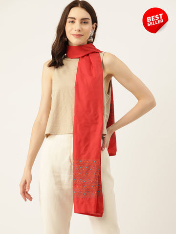 Red & Yellow Kantha Art Silk Stole