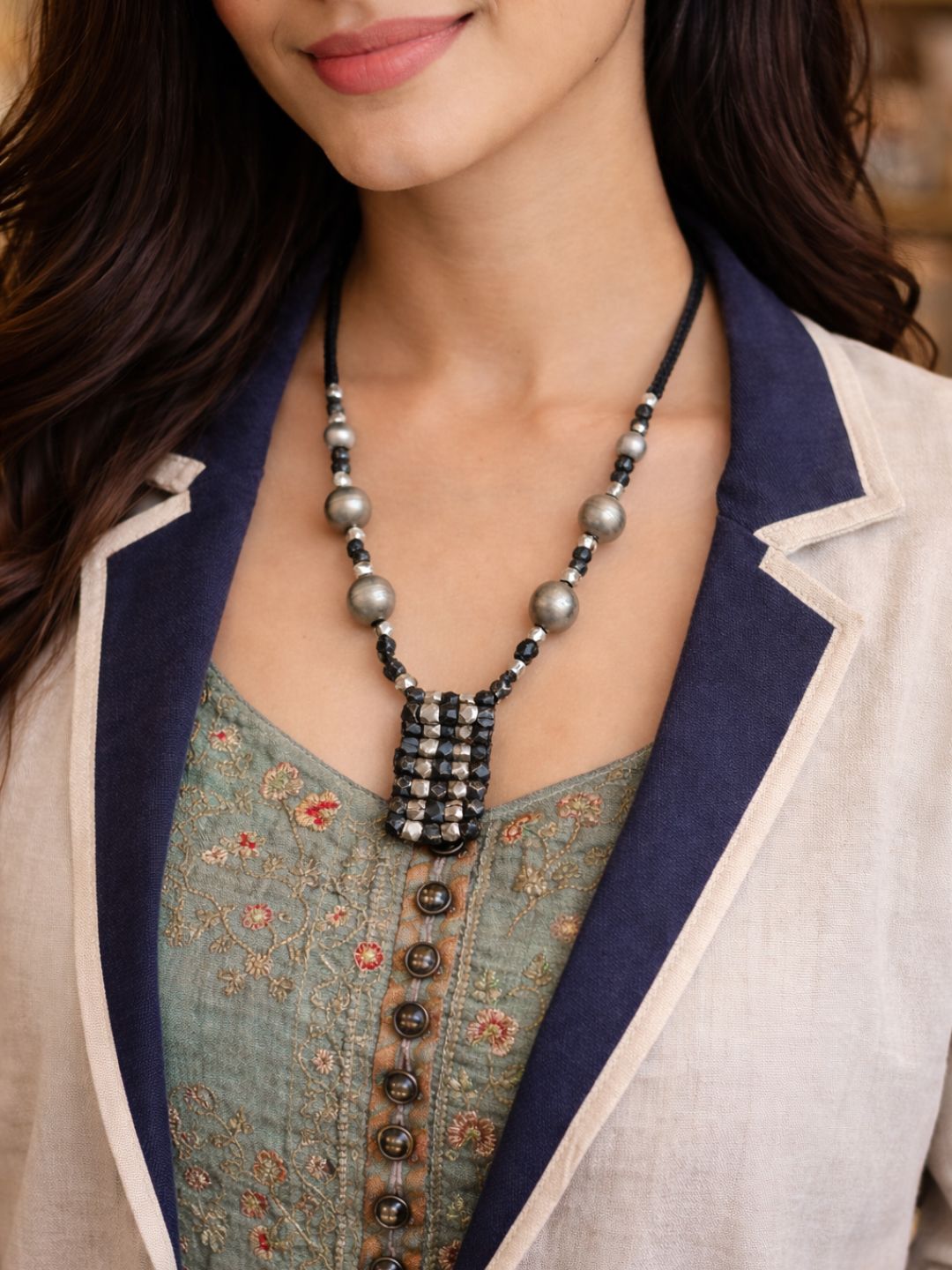 Handmade tribal silver toned neckpiece