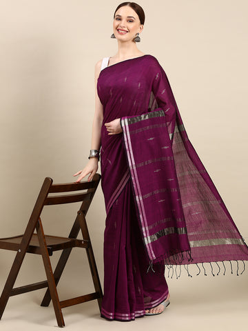 Purple Handloom Jamdani Cotton Saree