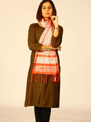 Red Ivory  Cotton Woven Shibori Stole for women