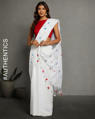 White Floral Cotton Saree with Blouse Piece