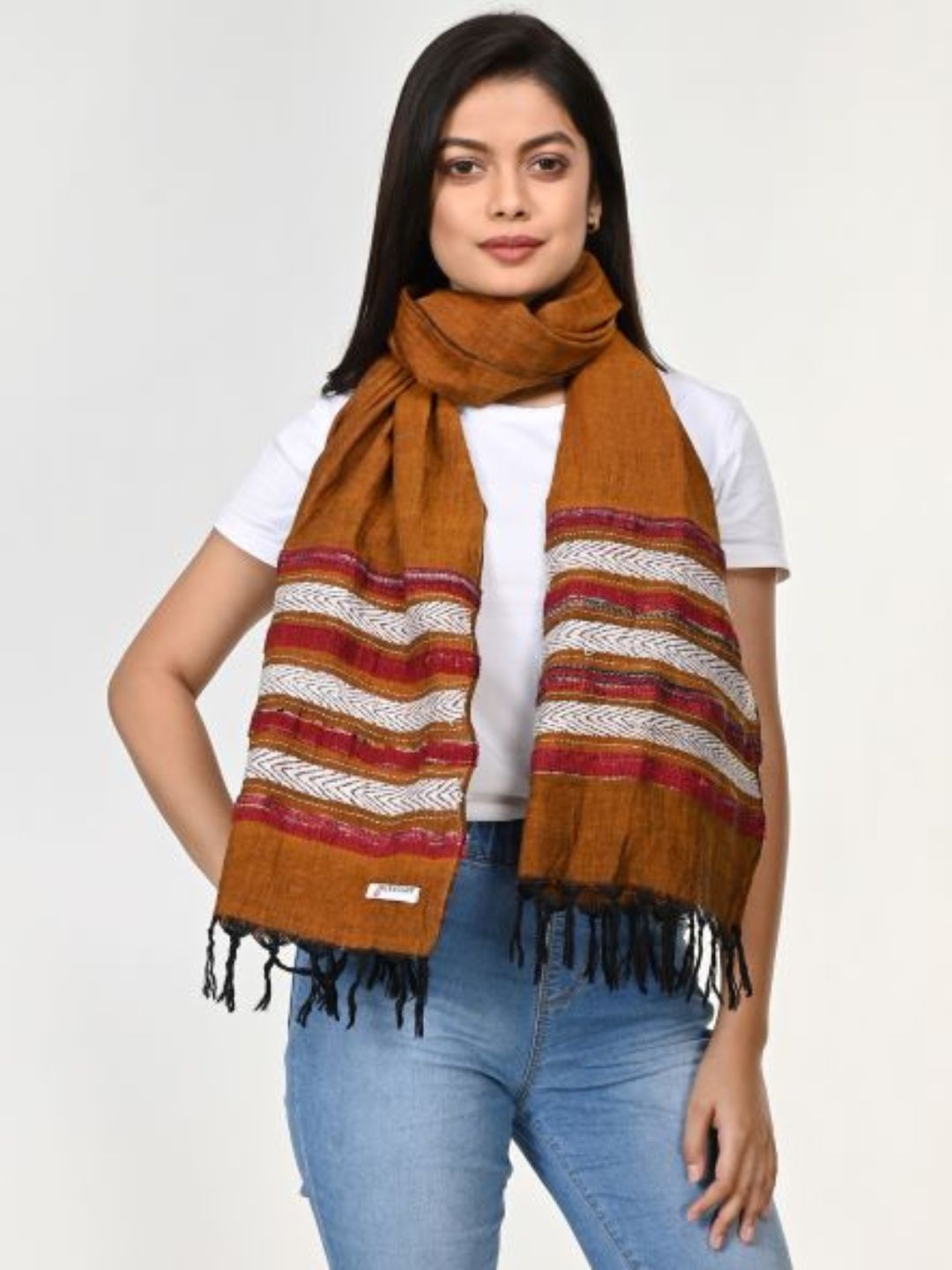 Brown Cream Khesh Kantha Cotton Stole