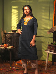 Dark Blue Kantha Cotton Kurta