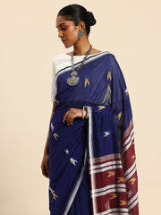 Blue & Red Handloom Cotton Jamdani Saree