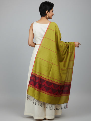 Handloom Lime Green Red Blended Silk Dupatta