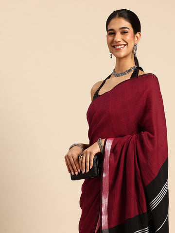 ArtEastri Black Maroon Cotton Handloom Saree