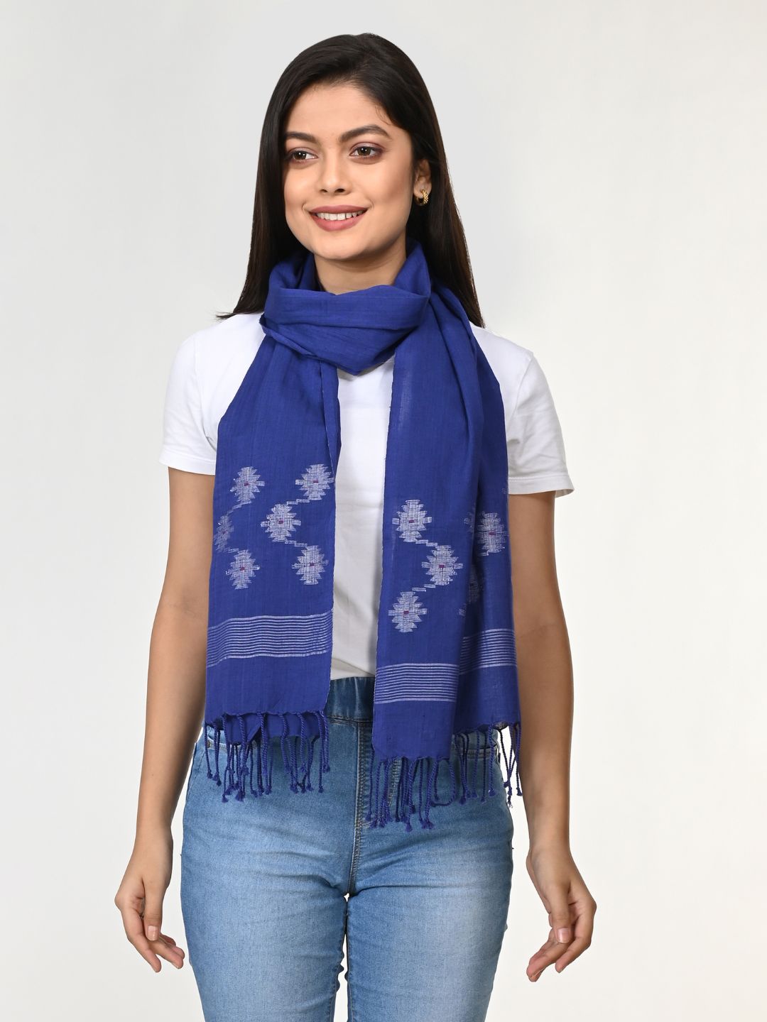 Handloom Blue Jamdani Cotton Stole