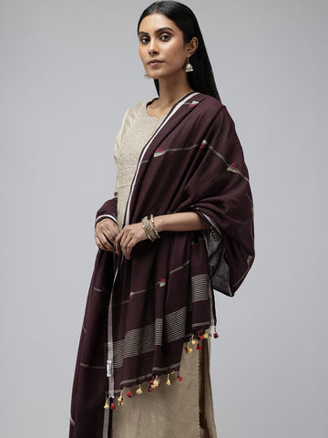 Burgundy Mul Cotton Jamdani Dupatta