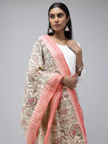 Pure Cotton Madhubani Print Dupatta- Krishna Palki