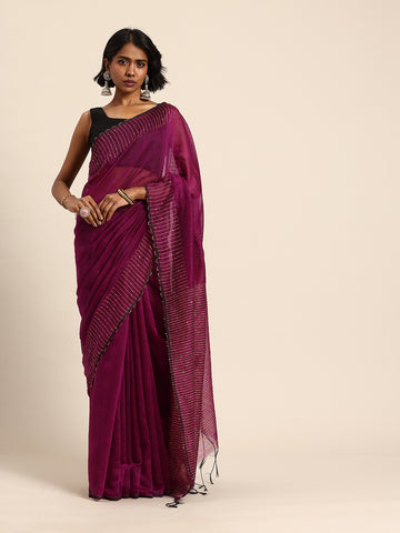 Silk Cotton Sequins Saree with Blouse Piece