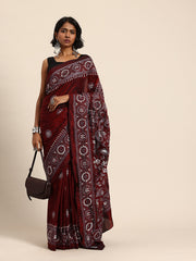 ArtEastri Maroon Grey Silk Kantha Saree with Blouse piece