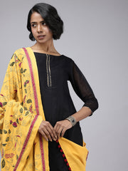 Mustard yellow Kantha Stitch Cotton Dupatta