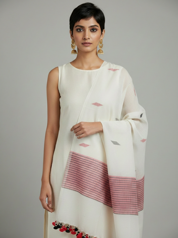 Cream Multi Buti Jamdani Cotton Stole