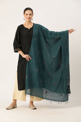 Teal Blue & Brown Silk &  Cotton Handloom Jamdani Dupatta- NEW!