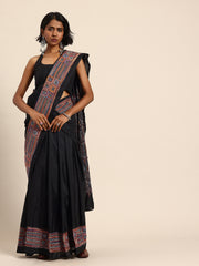ArtEastri Black ArtSilk Kantha Saree with Blouse piece
