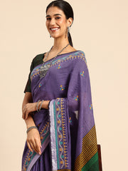 ArtEastri Handloom Violet Kantha Cotton Saree