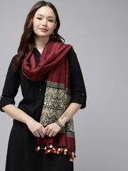 Maroon & Yellow Women's Ethnic Silk Cotton Assamese Dupatta
