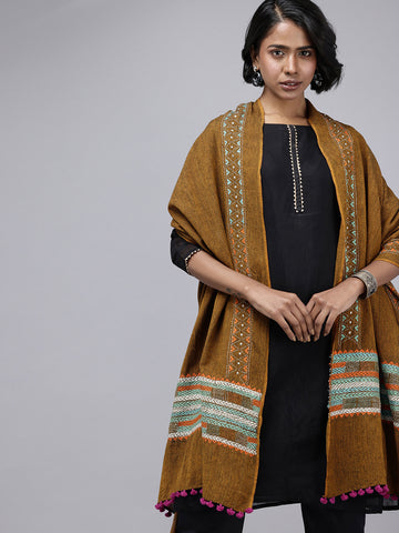 Brown Kantha Stitch Cotton Dupatta