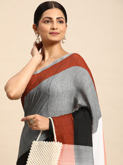 Grey Orange ColourBlock Cotton Saree